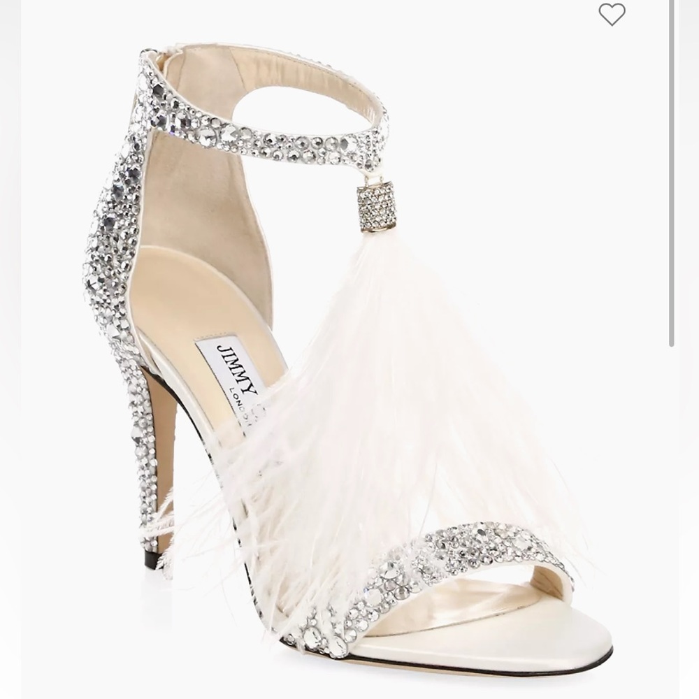 Jimmy Choo Viola Feather-Tassel Crystal-Embellished Satin Sandals white